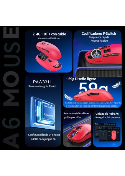 Freewolf A6 Kablosuz Oyuncu Mouse PAW3311 1000 Hz 24000 Dpı Profesyonel Bluetooth Üç Modlu Bağlantı modelleri