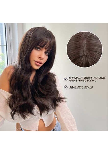 Patlamalı Uzun Kahverengi Peruklar Kadınlar Için Dalgalı Sentetik Peruklar Kimyasal Fiber Kıvırcık Saç (Yurt Dışından) fırsatları