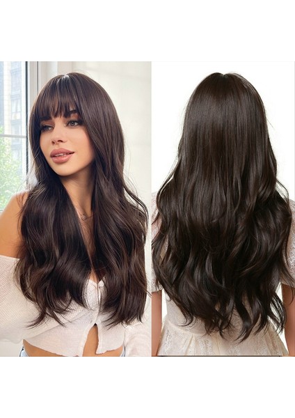 Patlamalı Uzun Kahverengi Peruklar Kadınlar Için Dalgalı Sentetik Peruklar Kimyasal Fiber Kıvırcık Saç (Yurt Dışından) indirimleri
