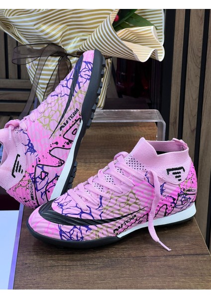 Erkek Likralı Çoraplı Halısaha Spor Ayakkabı- Pembe Fuşya modelleri