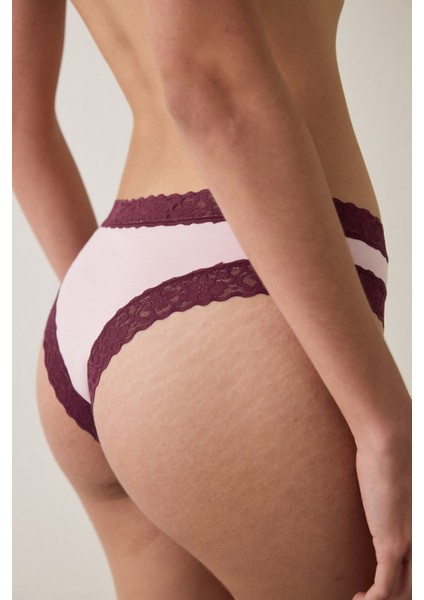 Gül Kurusu Dantelli Pamuklu Normal Bel Brazilian Külot fiyatları