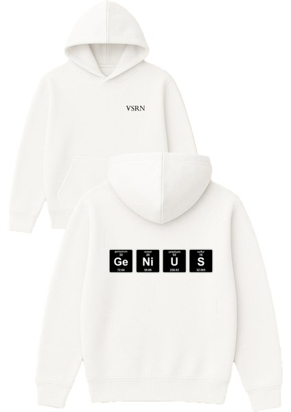 Genius Tasarım Baskılı Oversize Beyaz Kapüşonlu Sweatshirt