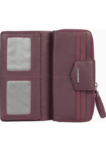 Hakiki Deri Kadın Cüzdan - 65133 - Mürdüm modelleri