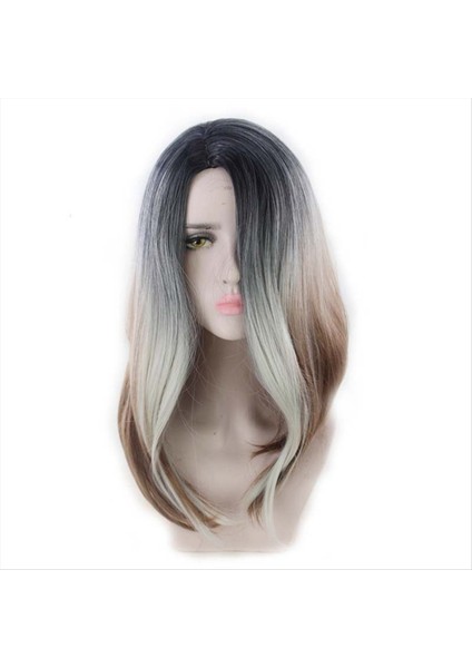 Doğal Uzun Dalgalı Sentetik Isı Peruk Dirençli Ombre Gümüş Peruk Saçlar Kızlar Cosplay Parti Kostümü (Yurt Dışından) fırsatları