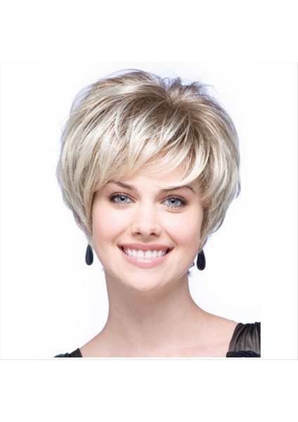 Kısa Açık Altın Peruklar Kısa Saç Moda Peruk Sentetik Kimyasal Elyaf Sıcaklık Ipek Peruk Tam Kafa Kapağı (Yurt Dışından)