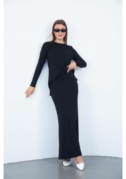 Viskon Tunik & Etek Takım-Siyah