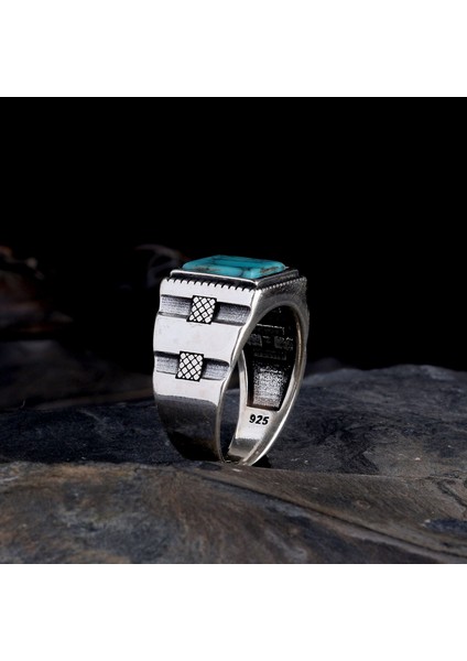 925 Ayar Gümüş Turkuaz Taşlı Model Erkek Yüzük fiyatları