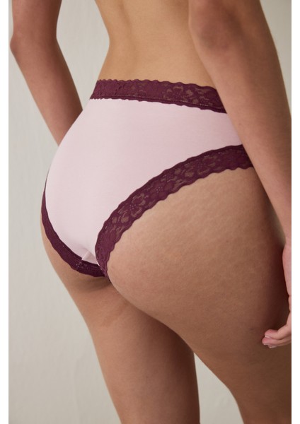 Gül Kurusu Dantelli Pamuklu Normal Bel Slip Külot