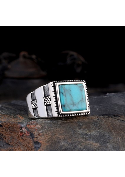 925 Ayar Gümüş Turkuaz Taşlı Model Erkek Yüzük modelleri