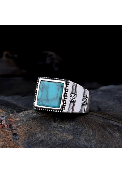 925 Ayar Gümüş Turkuaz Taşlı Model Erkek Yüzük fırsatları