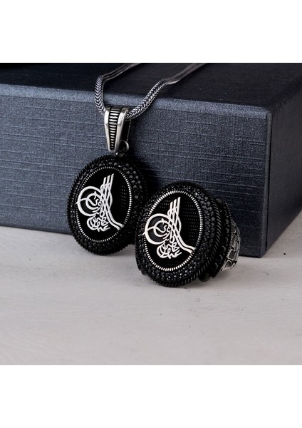 925 Ayar Gümüş Mikro Taşlı Tuğra Model Kolye Yüzük Kombini modelleri