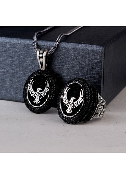 925 Ayar Gümüş Mikro Taşlı Anka Kuşu Model Kolye Yüzük Kombini modelleri