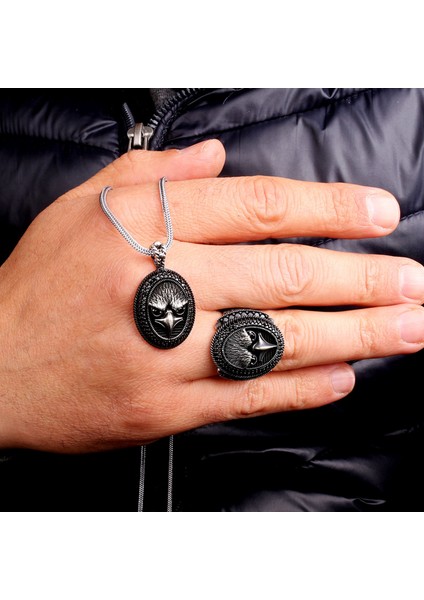 925 Ayar Gümüş Mikro Taşlı Kartal Motifli Kolye Yüzük Kombini fiyatları