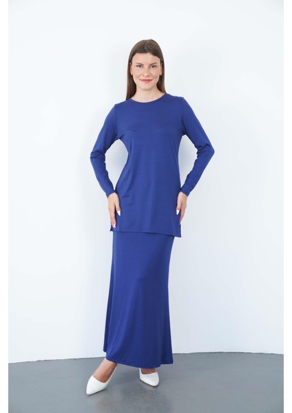 Viskon Tunik & Etek Takım-Lacivert