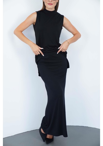 Viskon Kolsuz Tunik ve Etek Takım-Siyah modelleri