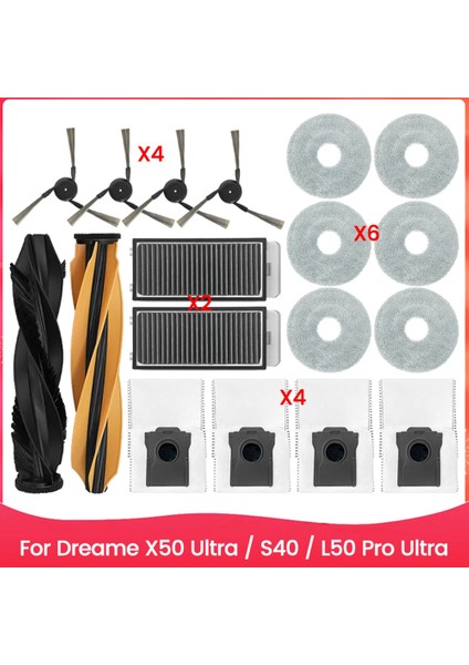 X50 Ultra / S40 Enhanced L50 Pro Edition Elektrikli Süpürge Parçaları Ana Yan Fırça Filtre Paspas Bezi Toz Torbası (Yurt Dışından)