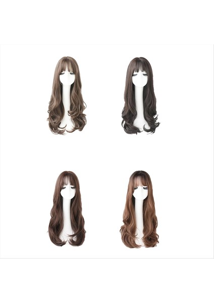 Wıg Bob Bobo Wıg Kadınlar Için Patlama Doğal Görünümlü Uzun Bob Peruk Günlük Kore Için Uzun Kıvırcık Peruk Kahverengi Siyah (Yurt Dışından)