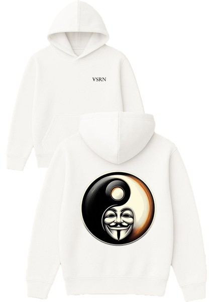 Yalan Adam Tasarım Baskılı Oversize Beyaz Kapüşonlu Sweatshirt