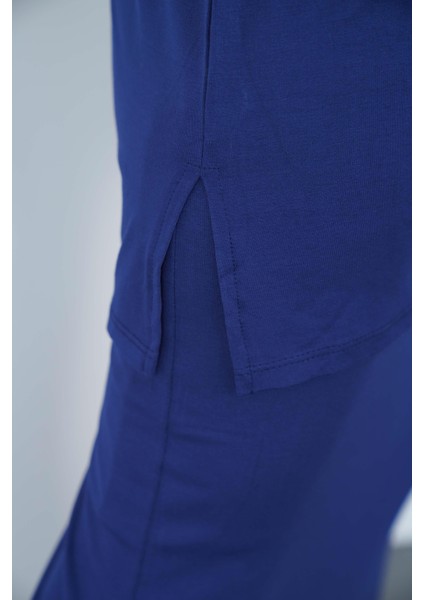 Viskon Kolsuz Tunik ve Etek Takım-Lacivert