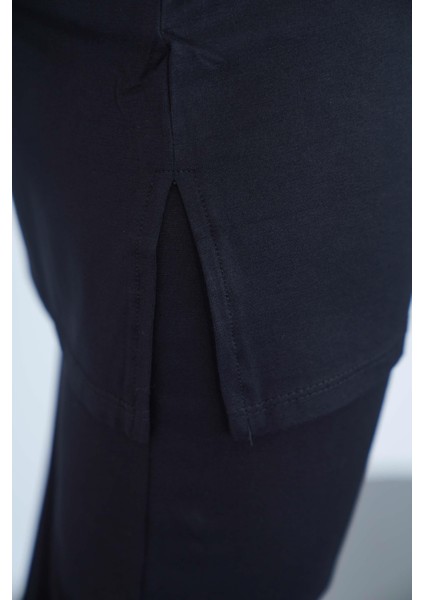 Viskon Dik Yaka Tunik ve Etek Takım-Siyah indirimleri