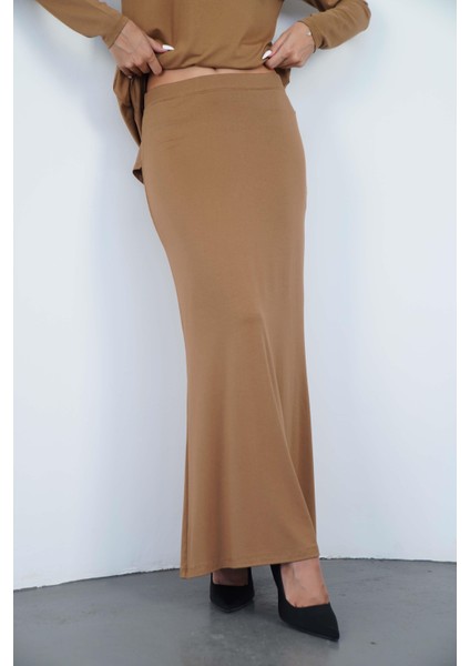 Viskon Dik Yaka Tunik ve Etek Takım-Tarçın