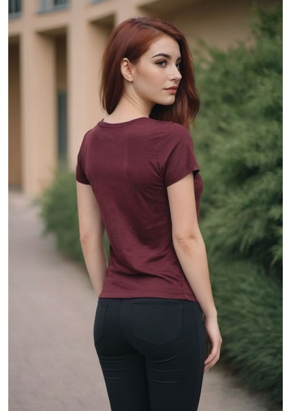 Bisiklet Yaka Basic Bordo Tişört fiyatları