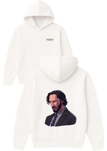 John Jick Tasarım Baskılı Oversize Beyaz Kapüşonlu Sweatshirt