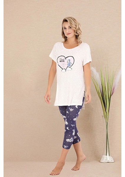 Lady Lingerie Kısa Kollu Açık Yakalı Kapri Taytlı Kadın Pijama Takımı