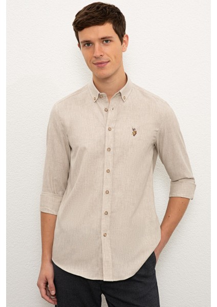 AKIS025K U.s Polo Assn. Erkek Uzun Kol Gömlek 2225603 Bej