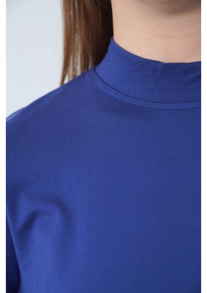 Viskon Dik Yaka Tunik ve Etek Takım-Lacivert indirimleri