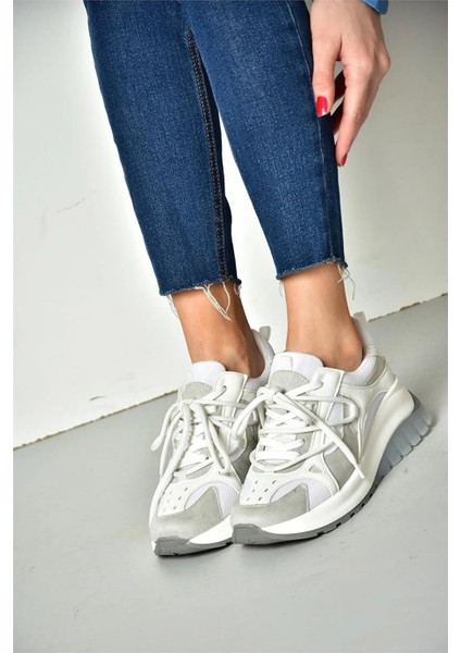 Bağcıklı Unisex Termo Taban Spor Outdoor Ayakkabı-Beyaz-Gri fiyatları