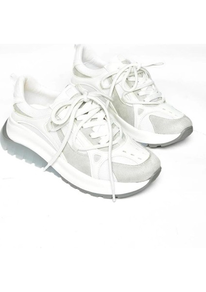 Bağcıklı Unisex Termo Taban Spor Outdoor Ayakkabı-Beyaz-Gri fırsatları