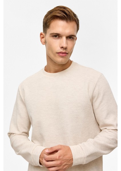 O Yaka Waffle Erkek Sweat SW2013700005 Bej
