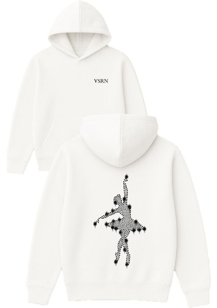 Dansçı Kız Tasarım Baskılı Oversize Beyaz Kapüşonlu Sweatshirt