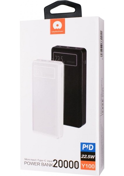 Y100 Power Bank 20000MAH ve Hızlı Şarj 22,5W Beyaz