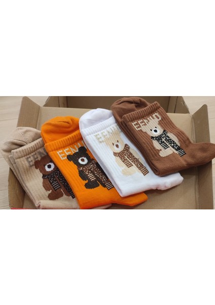4'lü Teddy Bear Ayıcık Desenli Renkli Tenis Çorap Set
