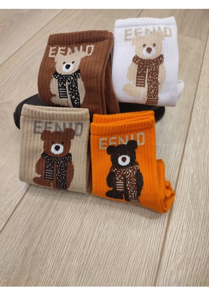 4'lü Teddy Bear Ayıcık Desenli Renkli Tenis Çorap Set modelleri