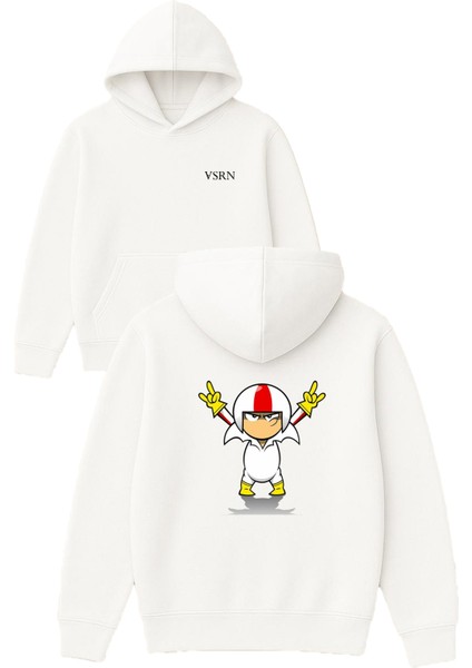 Buttows Tasarım Baskılı Oversize Beyaz Kapüşonlu Sweatshirt