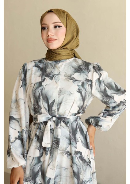 Kadın Bdart Düğmeli ve Kuşak Detaylı Bisiklet Yaka Maxi Elbise Gri fiyatları