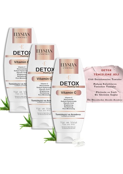 Elysian Essence Detox Peeling Jel 3&apos;lü Set | Ölü Hücre Arındırıcı Temizleme Jeli | Yüz ve Vücut Temizleyici | Aha Bha, Vitamin C, Niacinamide