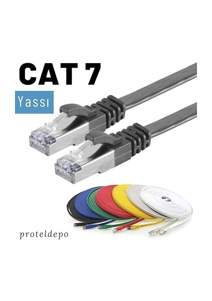 Cat7 Yassı Ftp Ethernet Network Lan Internet Kablosu, Siyah 15 Metre modelleri