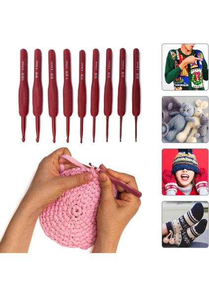 Kırmızı Red Örgü Tığ Seti Çanta ve Makas | 9 Adet Tığ modelleri