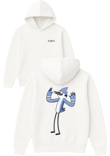Mordeci Tasarım Baskılı Oversize Beyaz Kapüşonlu Sweatshirt