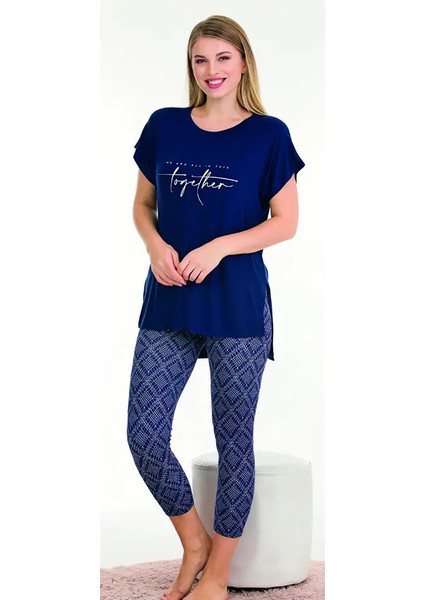 Lady Lacivert Bayan Kapri Pijama Takımı