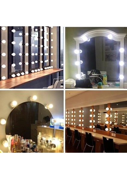 Nostalji Hollywood Tarzı 10LU Makyaj Masası Aynası Beyaz LED Işıklı A USB