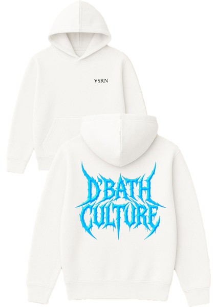 Dbath 1 Tasarım Baskılı Oversize Beyaz Kapüşonlu Sweatshirt