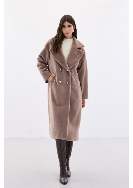 Düğme Detaylı Uzun Kaban - Vizon modelleri