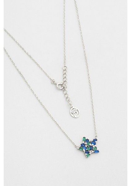 Yakamoz Yıldızı 18 Ayar Beyaz Altın Kaplama 45 cm Gümüş Kolye