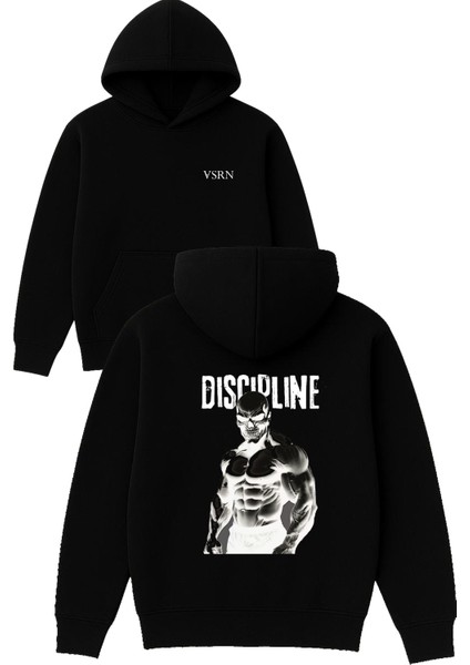 Gym Disiplin Tasarım Baskılı Oversize Siyah Kapüşonlu Sweatshirt
