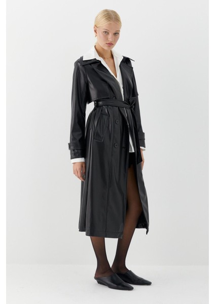 Aller Parça Deri Trençkot Siyah modelleri